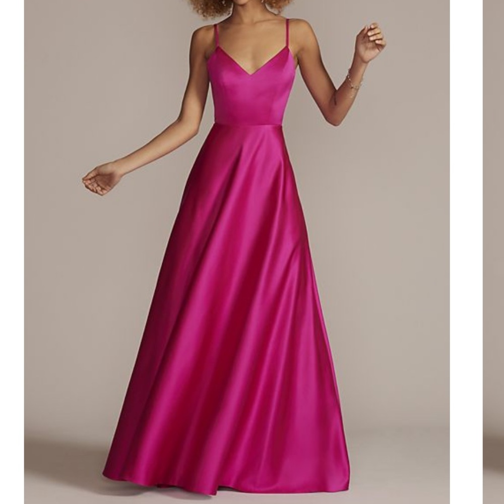 satin spaghetti strap a-line prom dress